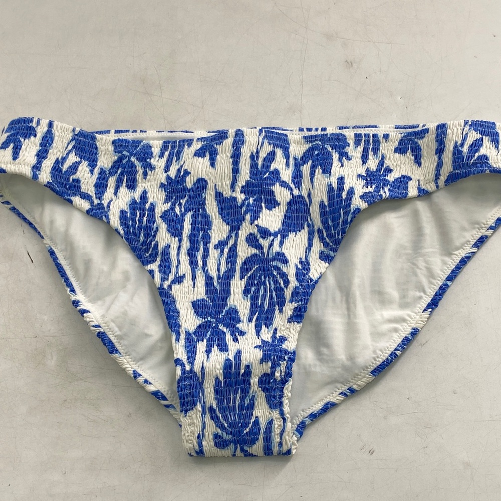 Vineyard Vines White Bikini Bottoms with Blue Floral Print Smocked Fabric